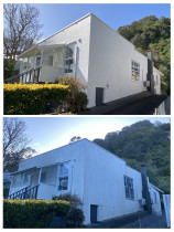 Concrete House Before & After - Good example of a Soft Wash Service applied on a concrete house