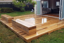 Hardwood deck and seating by Lakeside Landscapes