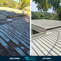 Presale Roof Pressure Clean In Auckland - Before and after of roof pressure washing in Auckland.