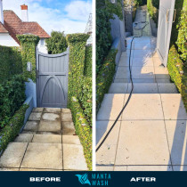 Pathway & Surface Cleaning Waterblasting Wellington - Before and after of entrance way surface pressure washing in Wellington.