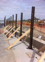 I steel beam installation - measure/mark/cut ground for the required measurement for the I beam
install I beam into position by using crane or telehandler
level I beam straight both side
brazing the I beam
Ready to pour concrete