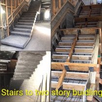 Carpentry Work - Errect interior stairs and steel fixing. Concrete stairs with a specific concrete mix for stability and firmness while concrete still plastic.