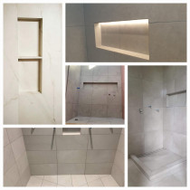 Shower niche design - Shower niche design 

Long wide shower niche 
Tiled shelve to divide the niche space