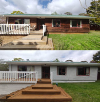 Painting the weatherboard and oiling the deck