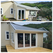 Squared building, new cladding, joinery and roofing. Accoya decking.