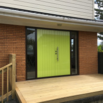 Front Door - Top 2 Bottom Carpentry Ltd removed the existing tired looking front door, designed a new double door with 2 side lites, and went for an Aluminium powder coated design of doors.
Even built a new deck landing with steps!
The customer was very happy with the new look!