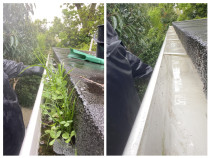 Gutter Cleaning before & after - As all we know, gutters accumulate dirt, mould, and many different things in it. We clean and flush them, making sure the water flows properly.