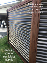 Residential Repaint - Post and corrugated cladding fence - Spray finished fence cladding and stained posts