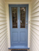 Front Door final result - First we applied a coat of stain blocker sealer, then filled all the imperfection, after this another coat of undercoat was applied, finally 2 coats of Resene gloss paint.