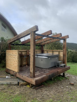 Spa structure - This structure was designed and built by us, no machinery was used and recycled/left over timber had a new lease of life. Water and power was also hooked up to make this a structure something to enjoy.