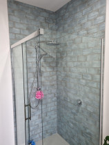 Tiled shower - Tiled shower walls done with aqua subway tile
