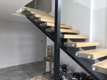 Internal Stairs - Modern steel, timber and glass stairway.