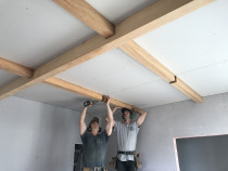 Cochrane Road, Hobsonville Point - Cain Built Ltd. - Progress shot of bespoke ceiling detailing going in