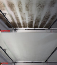 Ceiling mould steam clean before and after Hot & Steamy Carpet Cleaning and Pest Control Ltd - This garage ceiling was filthy with car fumes and also heavy mould. We managed to steam clean and sanitise the surface using our specialist industrial steam machine with no nasty chemicals. 100% environmentally friendly solution!