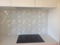 Glass and marble hexagonal by Just Splashbacks - Female Tiler