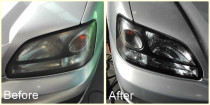 Headlights Restored by The Mobile Car Specialists Ltd - Before and after - cloudy headlights. Applying UV protectant coating on them to prevent early corrosion.