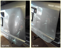 Dent Removal - Before and After - The Mobile Car Specialists Ltd - Large dent removed from rear door panel.