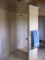 Curved Open Travertine Shower b Tile Technix Ltd - Tilers Mahurangi