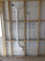 Pre-Piping - Vincent Install Ltd - A simple pre-pipe. Pipework, Wiring & Drainline installed within the wall cavity in either a new build or while a renovation is taking place so no there is no Trunking run to see on the exterior of the wall.